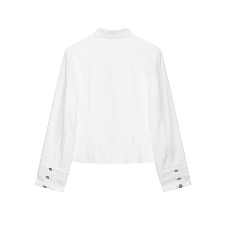 Women's Short Jacket in Officer Style with Stand Collar and Decorative Button Rows Mune Fashion