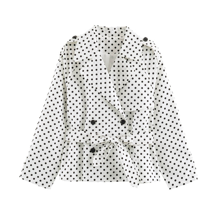 Women's short dotted trench coat with waist belt and double-breasted button placket Mune Fashion