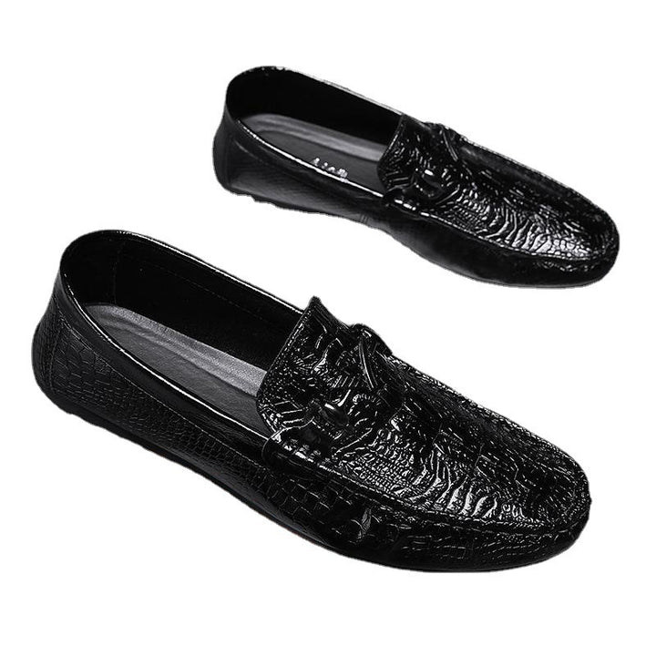 Men's moccasin slipper with crocodile embossing and decorative metal ring Mune Fashion
