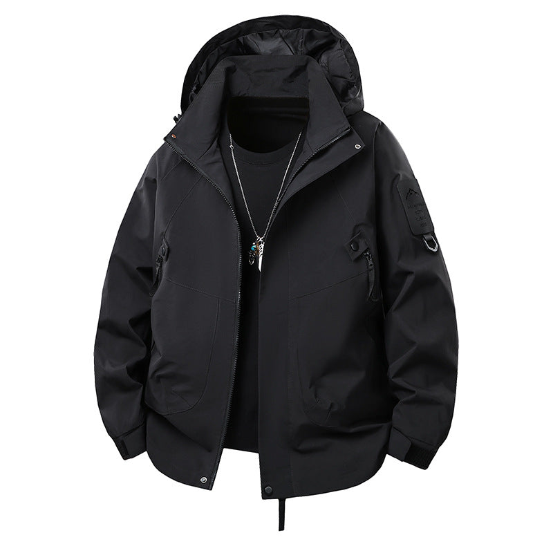 Men's Technical Hooded Softshell Jacket with Water-Repellent Membrane, Zipper Pockets and Adjustable Waist Mune Fashion