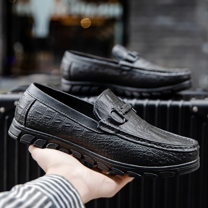 Men's moccasin in leather look with crocodile embossing, profile sole and comfort footbed Mune Fashion
