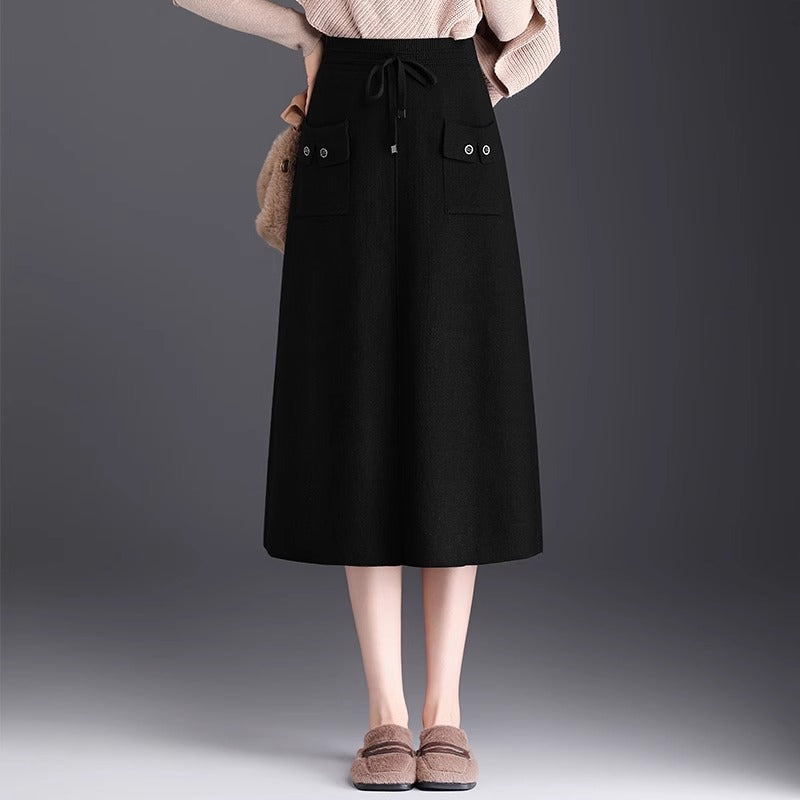 Ladies Stylish Maxi Skirt with Pockets and Tying Belt Mune Fashion