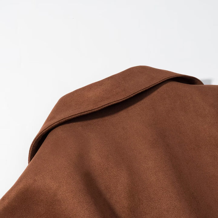 Women's short jacket in suede look with waist belt and large lapel Mune Fashion