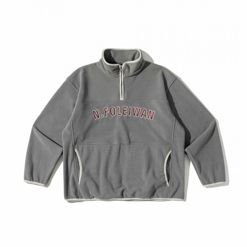 Unisex Oversized Fleece Pullover with Half Zip, Stand-Up Collar and Side Pockets Mune Fashion