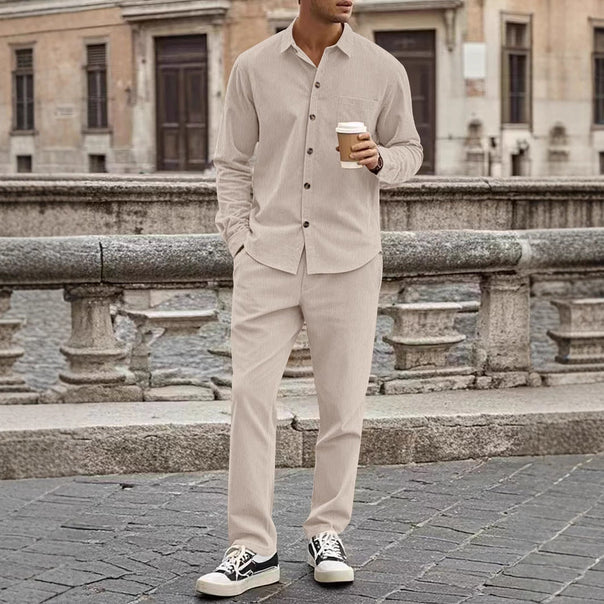 Men's Elegant Leisure Suit with Stylish Shirt and Comfortable Pants Mune