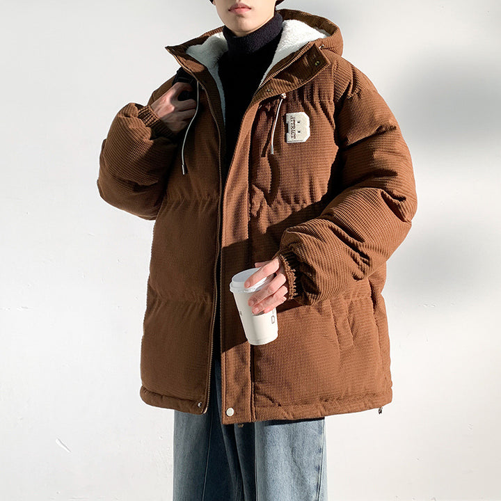 Men's Padded Cord Quilted Jacket with Hood, Teddy Fleece Lining and Oversized Fit Mune Fashion