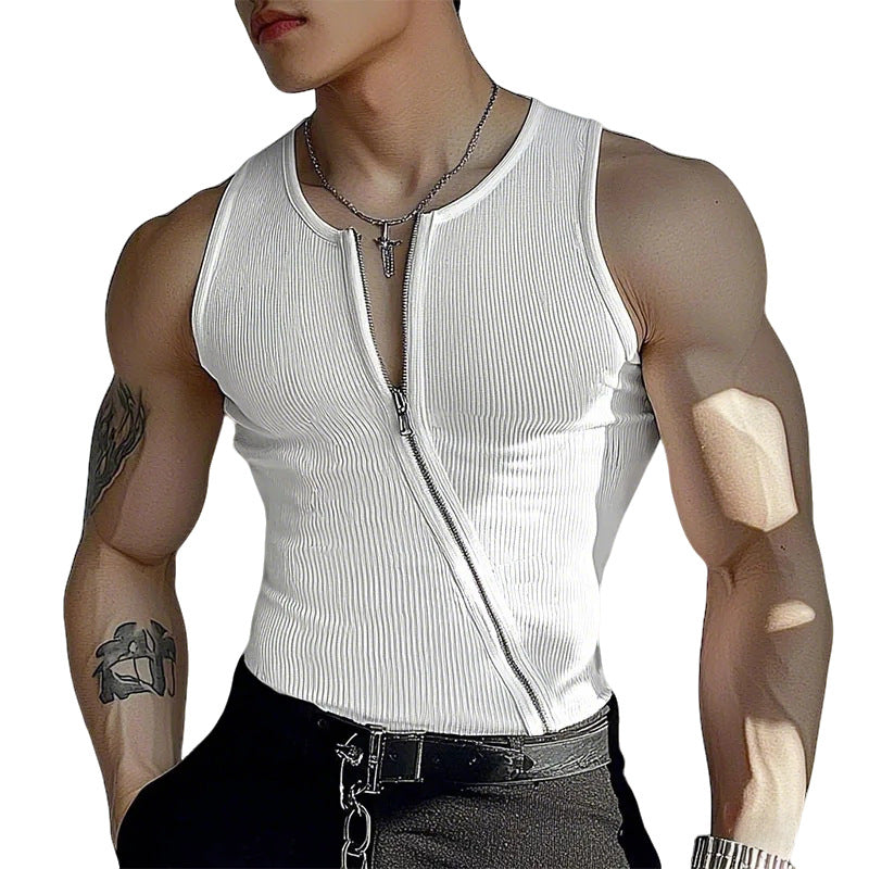 Women nan finely structured sleeveless top with asymmetrical diagonal zipper Mune Fashion