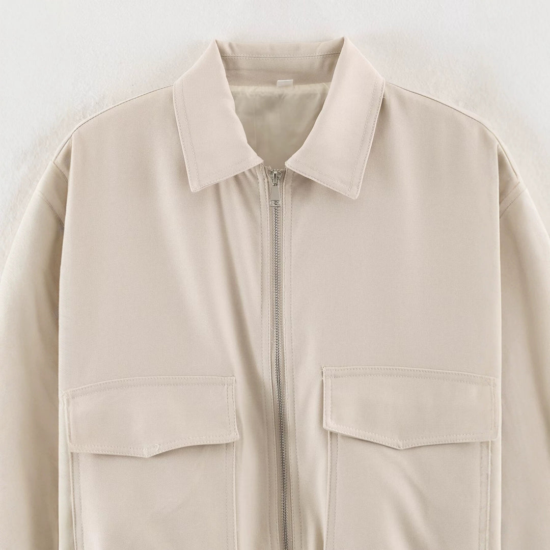 Women's Cropped Utility Jacket with Elastic Waistband and Applied Flap Pockets Mune Fashion