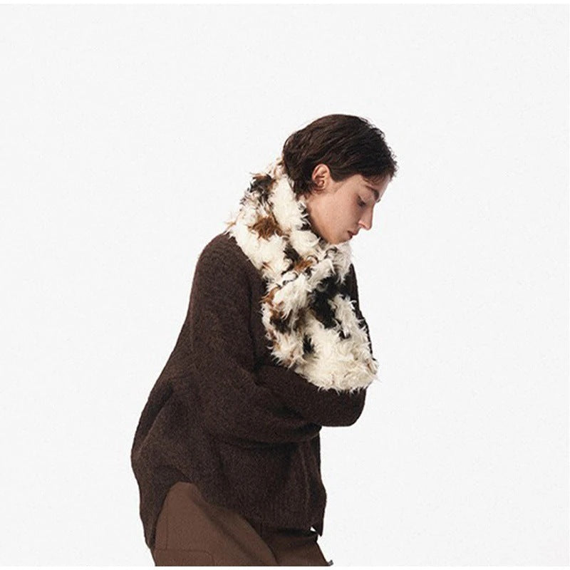 Women's faux fur shawl stole with curly shaggy texture and loop closure Mune Fashion