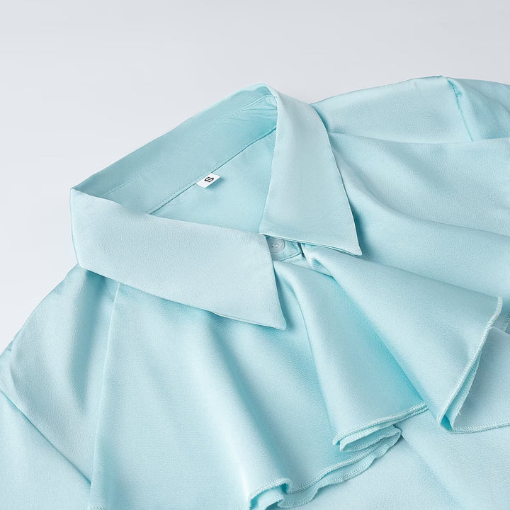 Women's Bow Blouse with Ruffled Front and Ruffled Hem Mune Fashion
