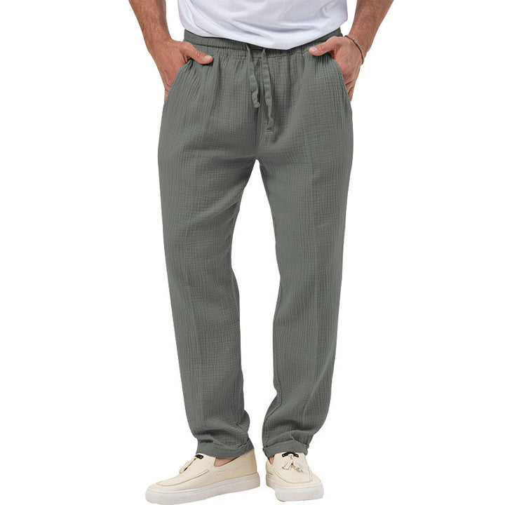 Men's casual muslin leisure pants with elastic waistband drawstring and side pockets Mune Fashion