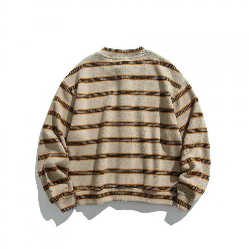 Unisex locker-cut striped cardigan with round neck and decorative button placket Mune Fashion
