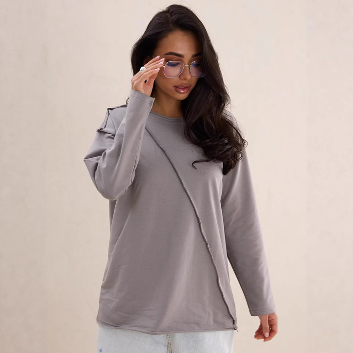 Women Oversized Longsleeve with diagonal seam and drop shoulders Mune Fashion