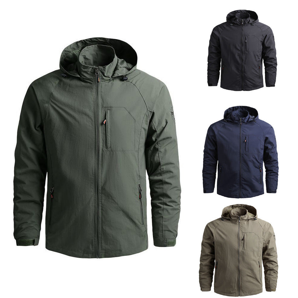 Men's lightweight technical field jacket with hood, wind and water-repellent shell, and utility pockets Mune Fashion