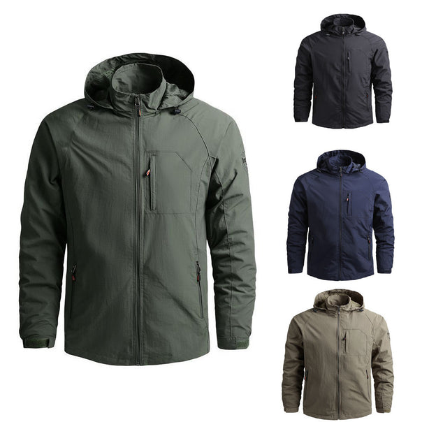 Men's lightweight technical field jacket with hood, wind and water-repellent shell, and utility pockets Mune Fashion