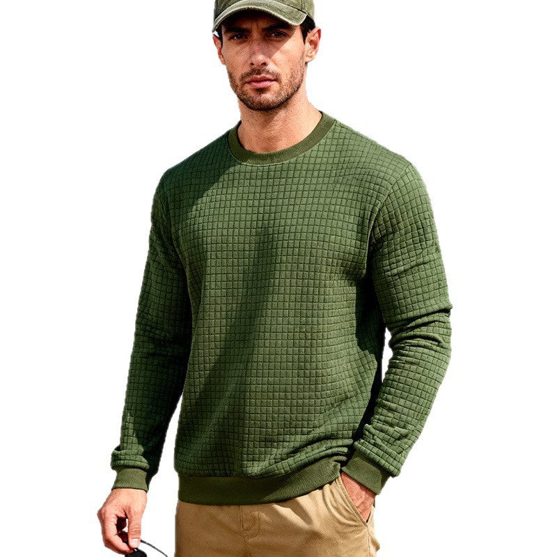 Men's textured square quilted pullover with round neck and elastic cuffs Mune Fashion