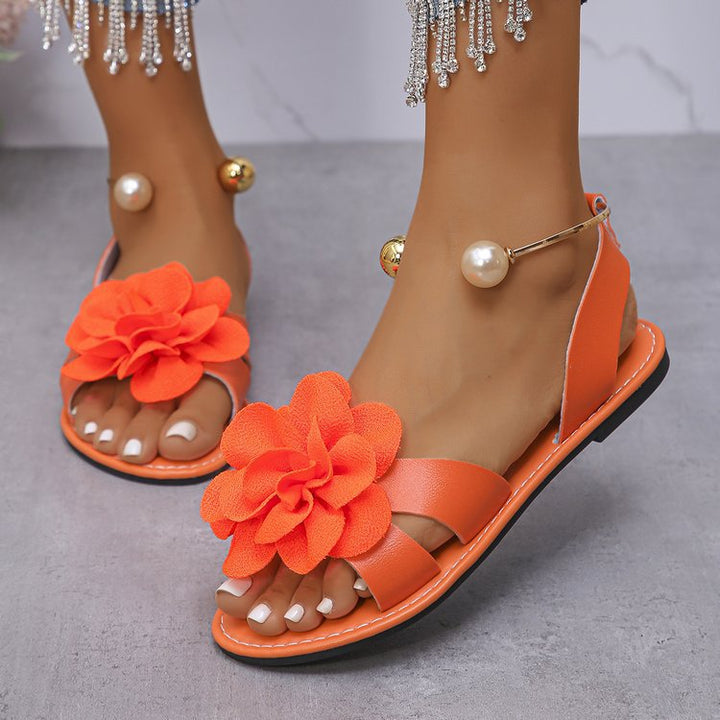Women's flower sandals with large 3D flower applique and slingback Mune Fashion