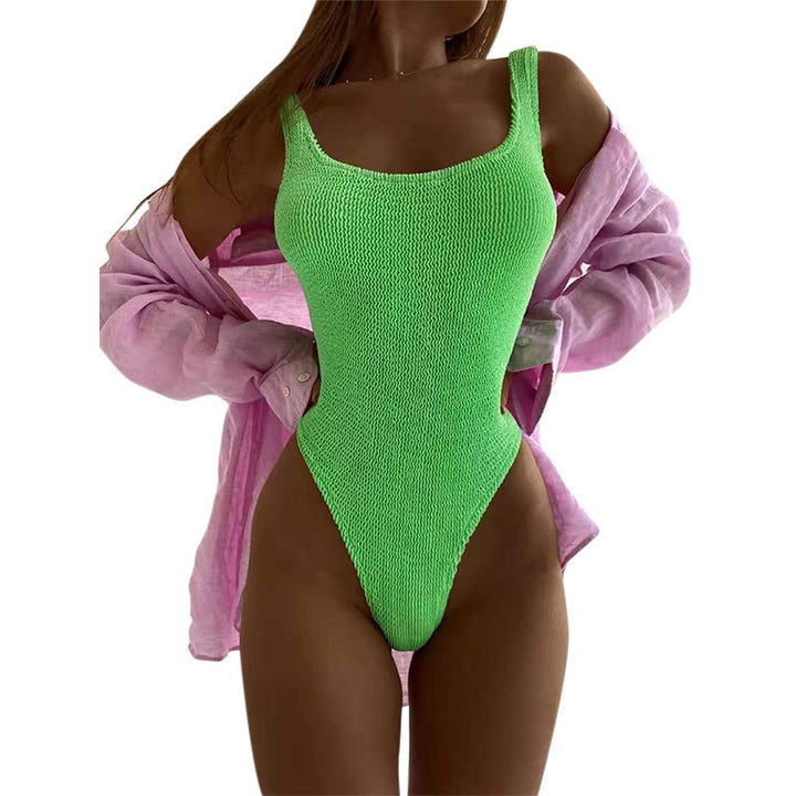 Women One-Piece Swimsuit with High Cut Leg and Textured Design Mune Fashion