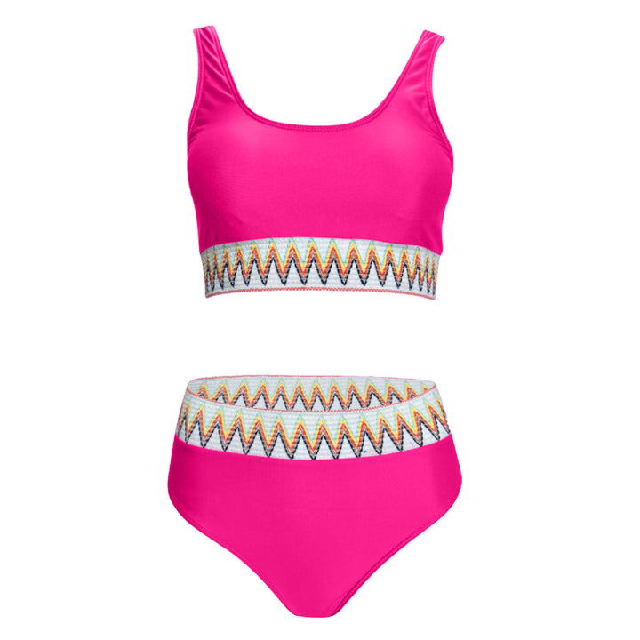 Women's High Waisted Bikini Set with Trendy Striped Band Mune Fashion