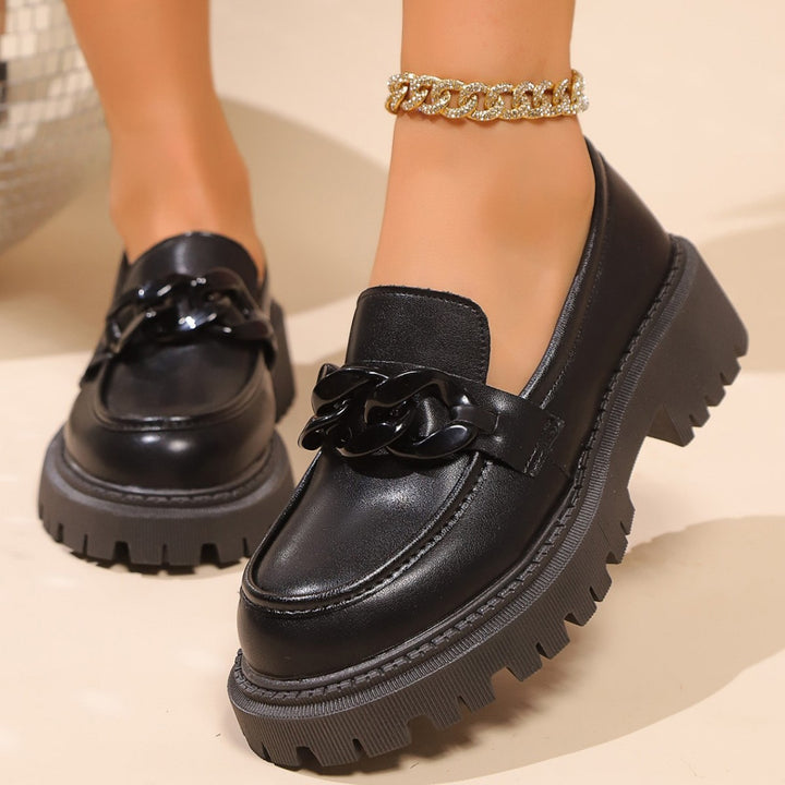 Women Chunky Platform Loafers with Rough Profile Sole and Padded Shaft Mune Fashion