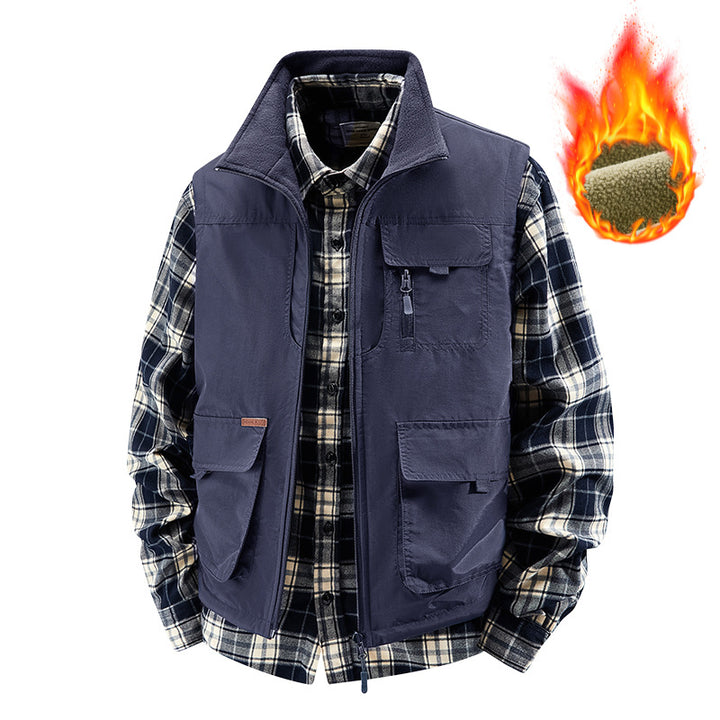 Men's Insulated Outdoor Work Vest with High Collar, Fleece Lining, and Versatile Organizer Pockets Mune Fashion