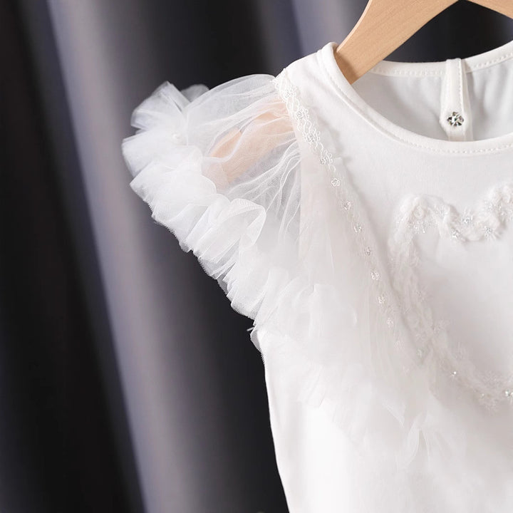 Girl T-Shirt with airy tulle sleeves and embroidered bunny motif Mune Fashion