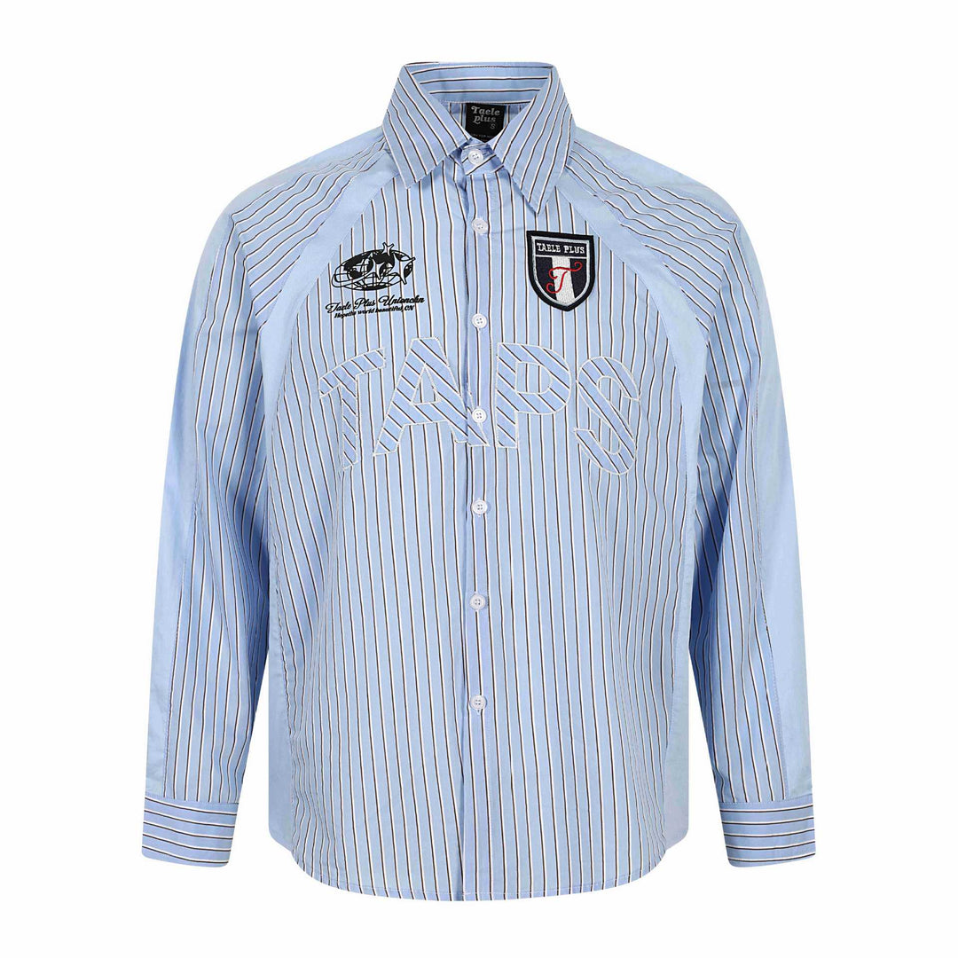 Men's Striped Cotton Shirt with Embroidered Logos and Contrasting Piping Mune Fashion