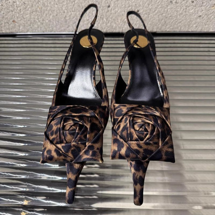 Women's lace Slingback stilettos with satin rose appliqué Mune Fashion