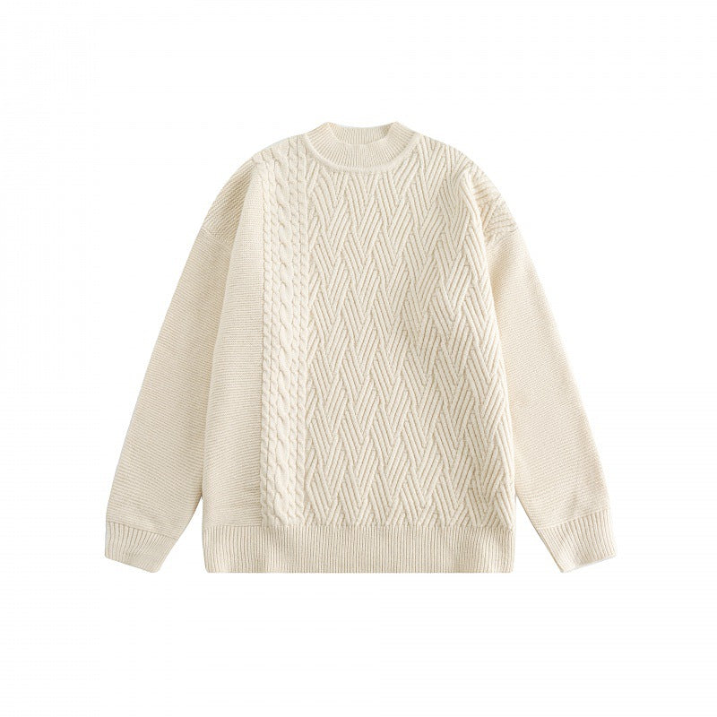 Unisex Oversize Knit Sweater with Asymmetrical Cable Pattern and Round Neckline Mune Fashion