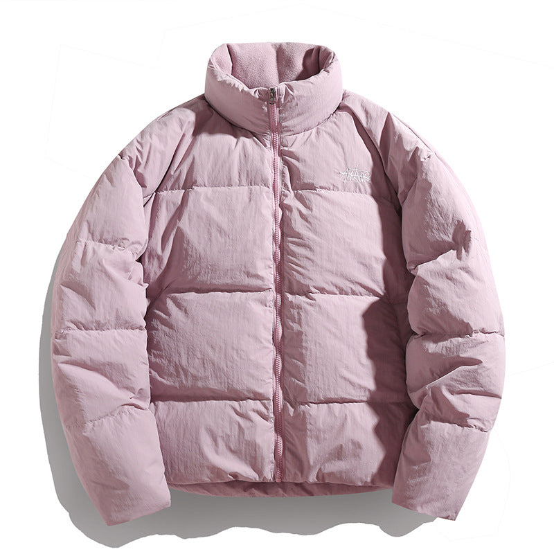 Women's Short Cut Down-Look Quilted Jacket with High Stand-Up Collar and Fleece Lining Mune Fashion