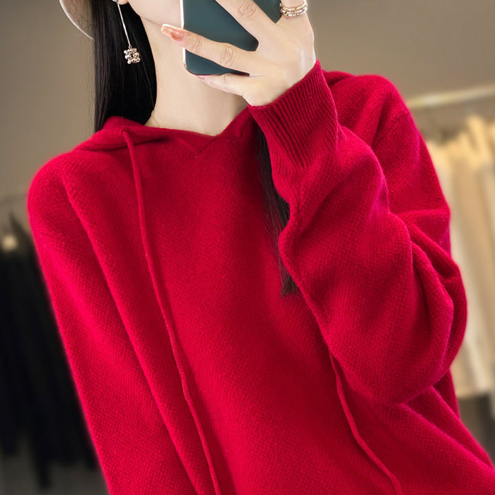Women soft fine-knit hooded sweater with mottled texture and ribbed cuffs Mune Fashion