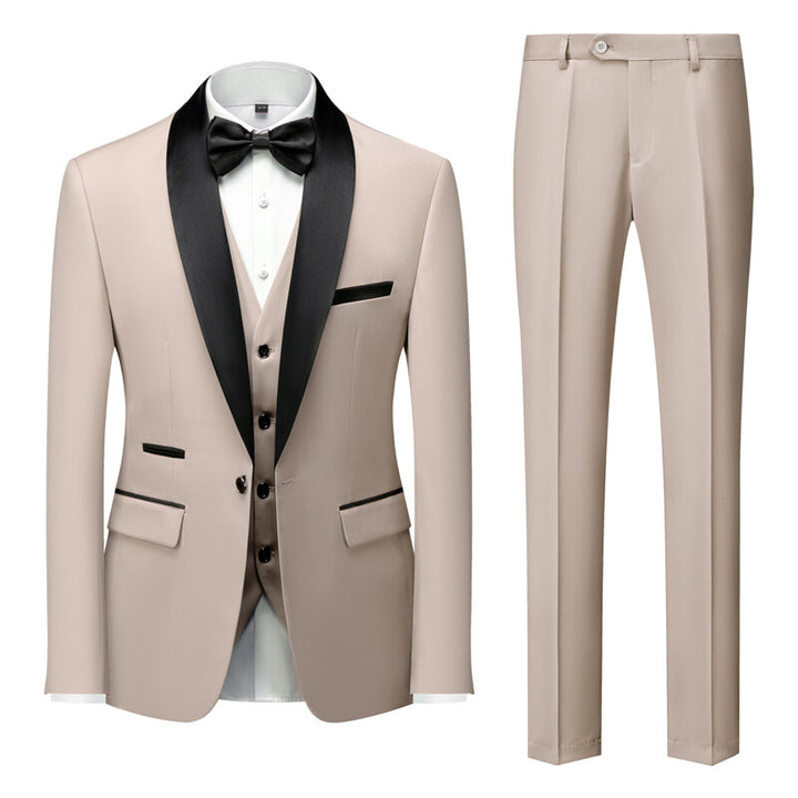 Men's single-breasted tuxedo with shawl collar, vest, and slim fit dress pants Mune Fashion