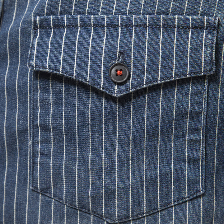Men's tailored long-sleeve denim shirt with pinstripes and patch pockets Mune Fashion