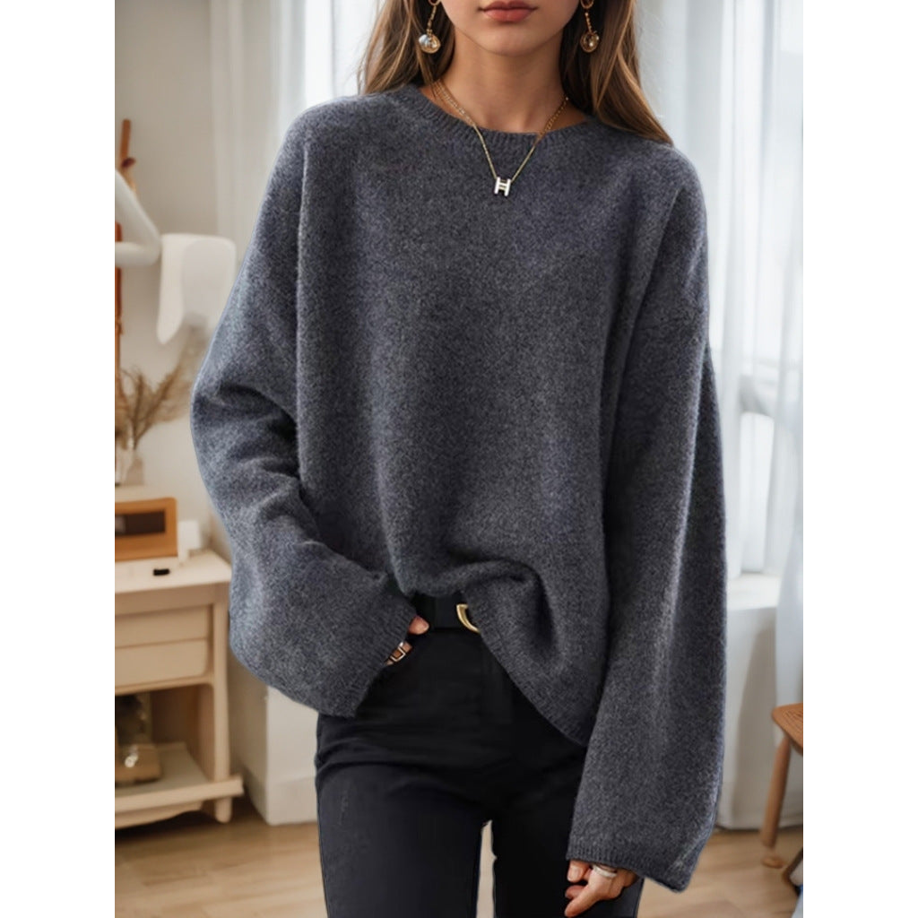 Women's casual oversized knitted pullover with round neckline and dropped shoulder Mune Fashion