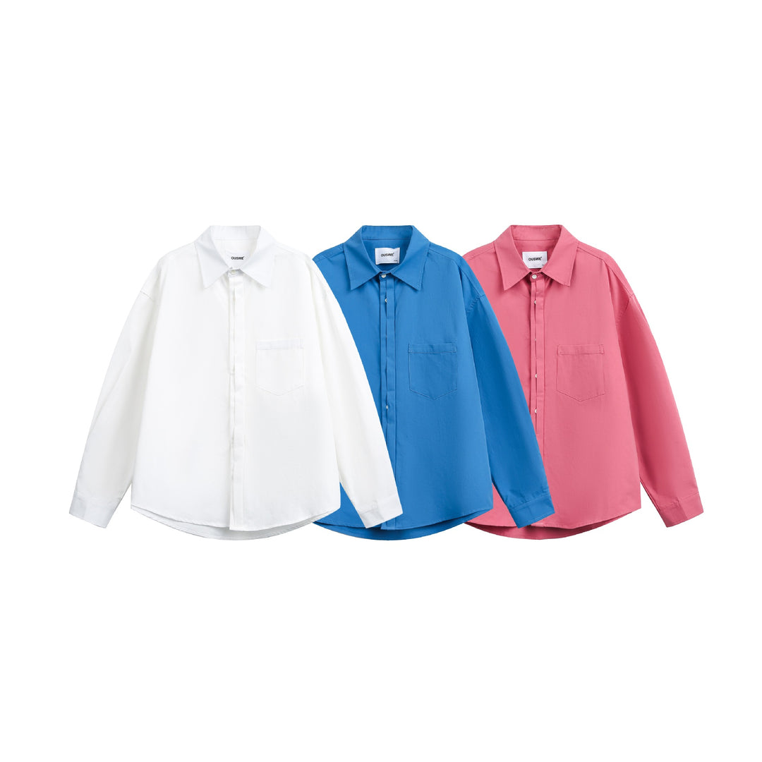 Men's Wide Oversized Cotton Shirt with Concealed Button Placket and Chest Pocket Mune Fashion