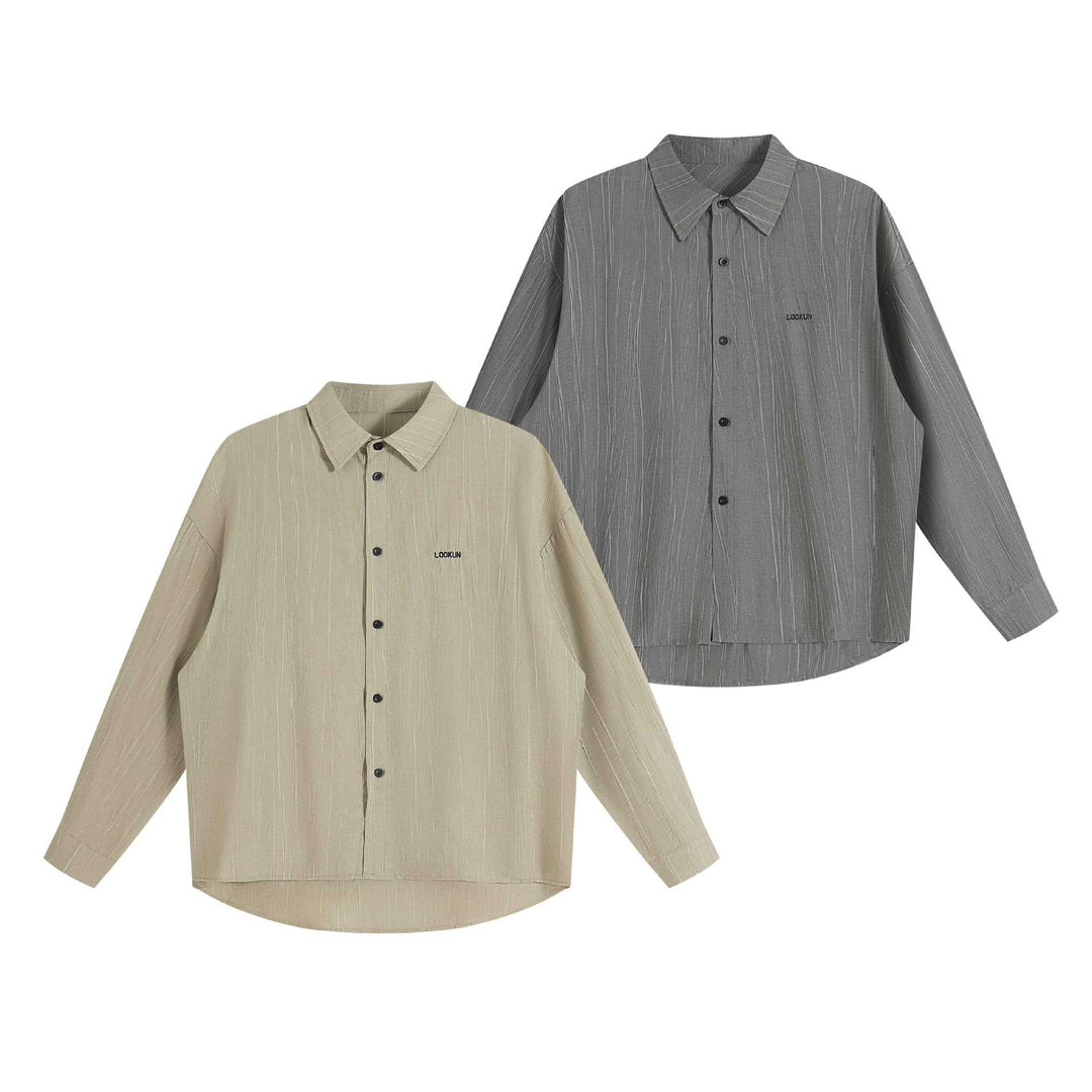 Unisex Oversized Shirt Jacket with structured vertical texture, kent collar and rounded hem Mune Fashion
