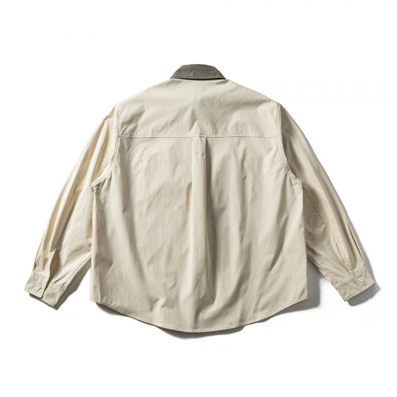Men's oversized shirt in relaxed fit with contrast collar and patch chest pocket Mune Fashion