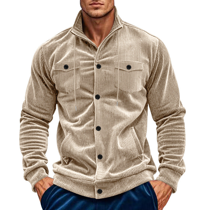 Men's corduroy overshirt jacket with kent collar, snap button closure and patch chest pockets Mune Fashion