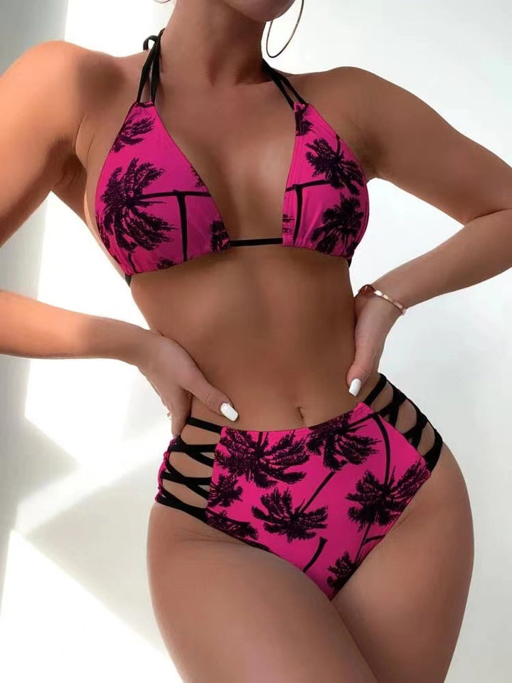Women's bikini set with fashionable palm print and adjustable straps Mune Fashion
