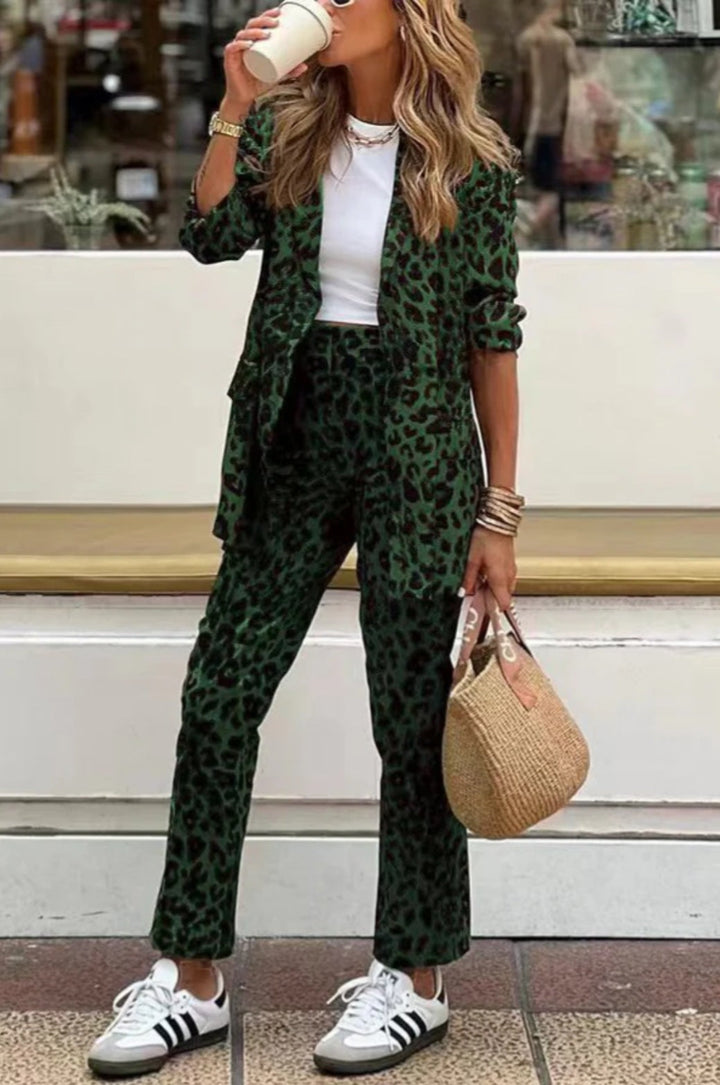 Women Elegant Leopard Print Suit Set Mune