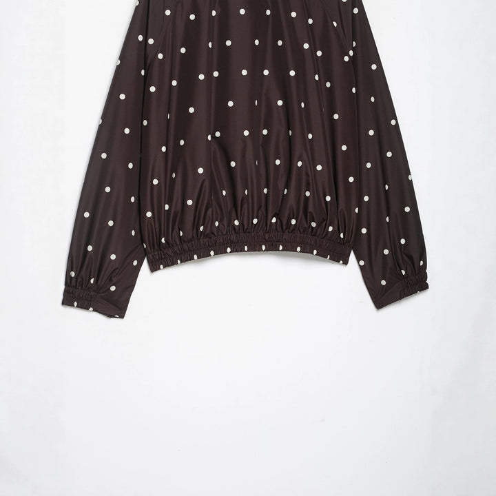 Women Lightweight Cropped Rain Jacket with Stand Collar, Snap Button Placket and Polka Dot Design Mune Fashion