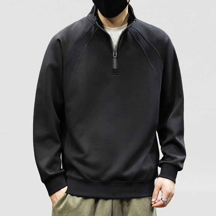 Men's Oversized Half-Zip Sweatshirt with High Stand Collar, Raglan Sleeves & Ribbed Cuffs Mune Fashion