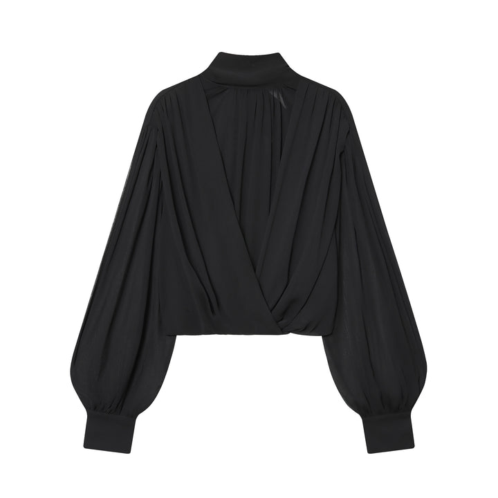 Women's draped cropped top with turtleneck and balloon sleeves Mune Fashion