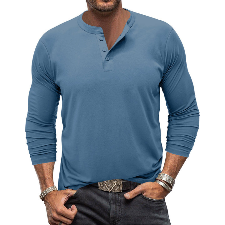 Men's long-sleeved Henley shirt made of elastic cotton blend with button placket and tailored fit Mune Fashion