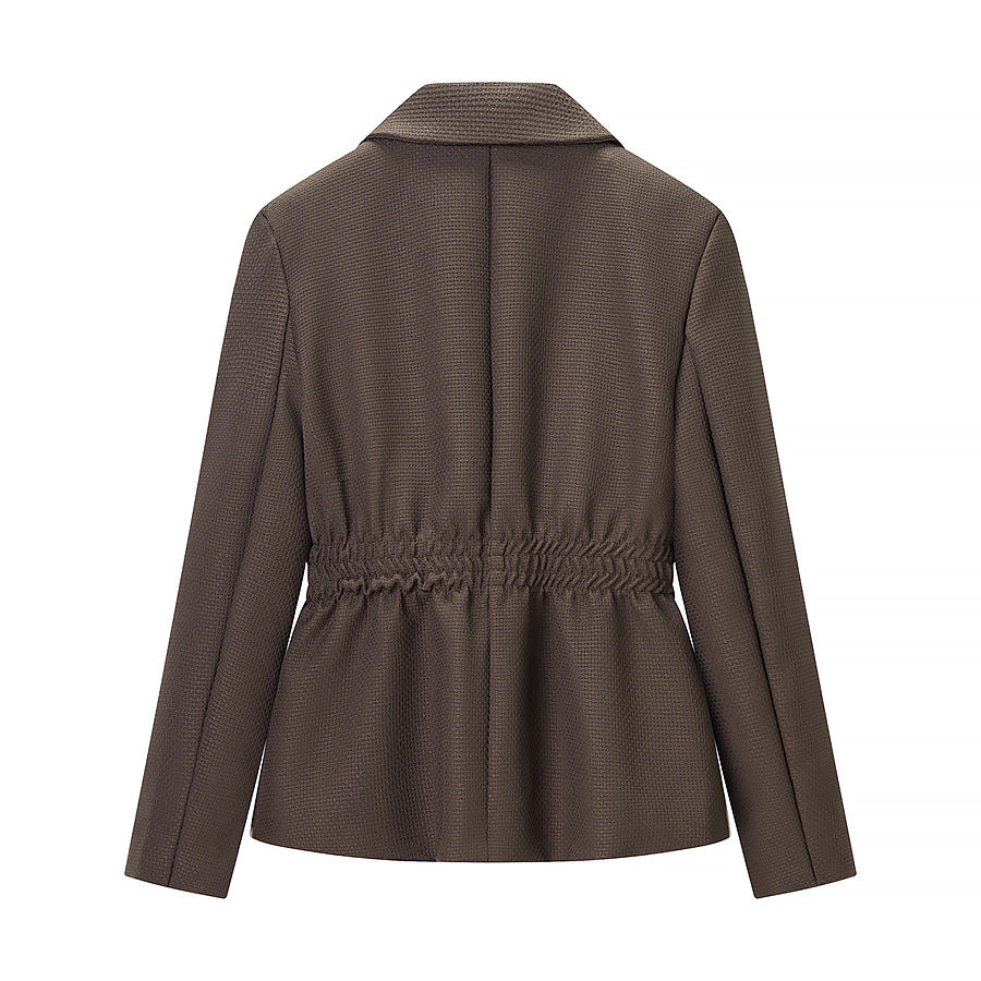 Women's Tailored Blazer with Ruffled Waist and Textured Weave Look Mune Fashion