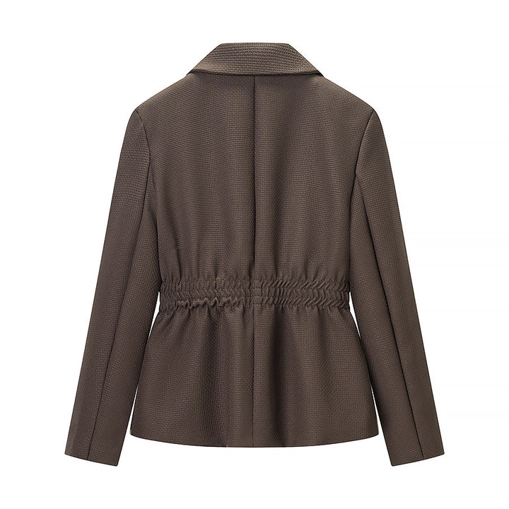 Women's Tailored Blazer with Ruffled Waist and Textured Weave Look Mune Fashion