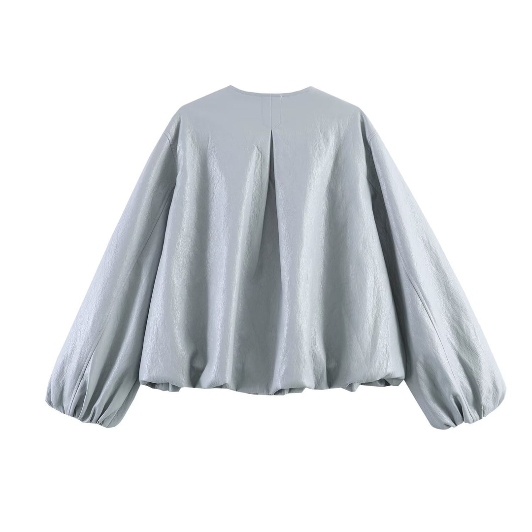 Women's oversized jacket with balloon sleeves, zipper and gathered yoke Mune Fashion