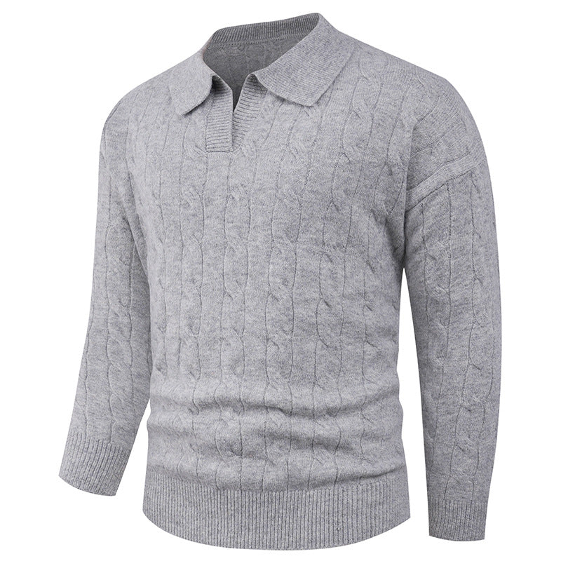 Men's cable knit polo with polo collar and ribbed cuffs made of fine wool blend Mune Fashion