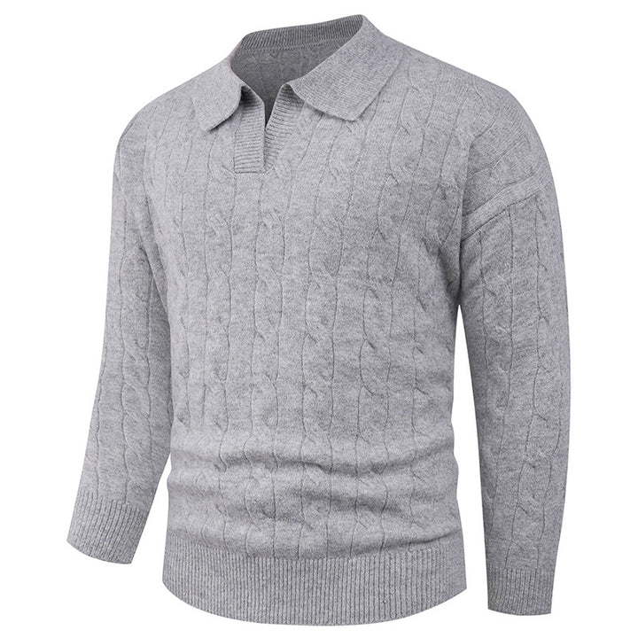 Men's cable knit polo with polo collar and ribbed cuffs made of fine wool blend Mune Fashion