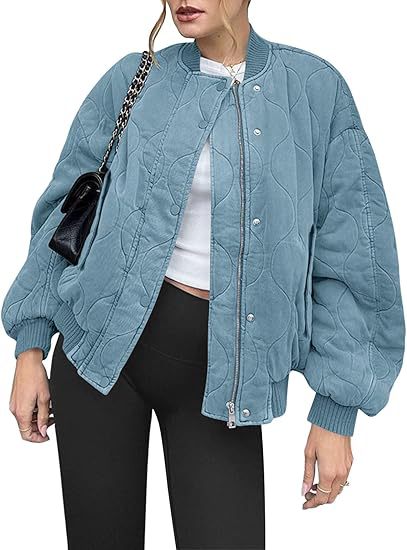 Women's Padded Oversized Quilted Bomber Jacket with Ribbed Cuffs and Decorative Stitching Mune Fashion